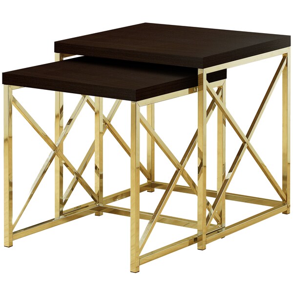 Dining Set - 5Pcs Set / Espresso Marble / Bronze Metal